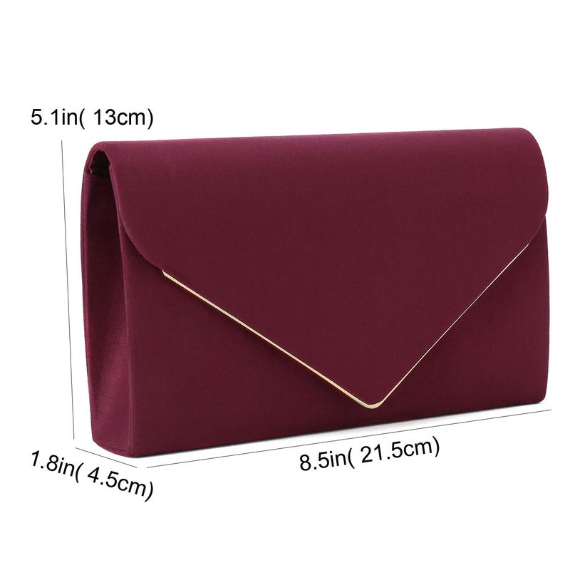 CHARMING TAILOR Faux Suede Clutch Bag Elegant Woman Evening Purse for Wedding/Prom/Black-tie Events (Burgundy) - Image 3